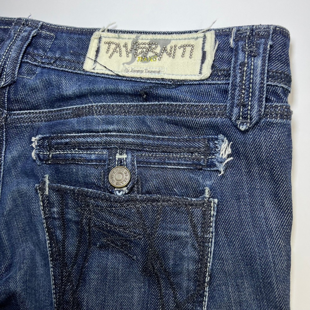Taverniti So Jeans Janis Punk Women Size 29 Dark Blue Distressed Low Rise Flare - Picture 12 of 13